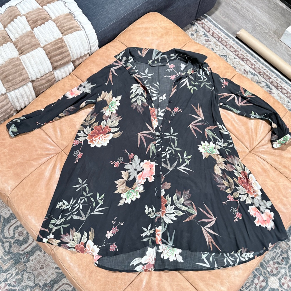 Zara Black Floral Asymmetrical Dress